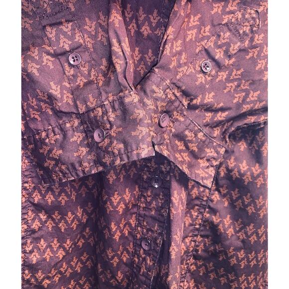 Duluth Trading Co Womens L Blouse 4 Pockets 3/4 Slv Maroon Rust Full Button EUC - Picture 4 of 14